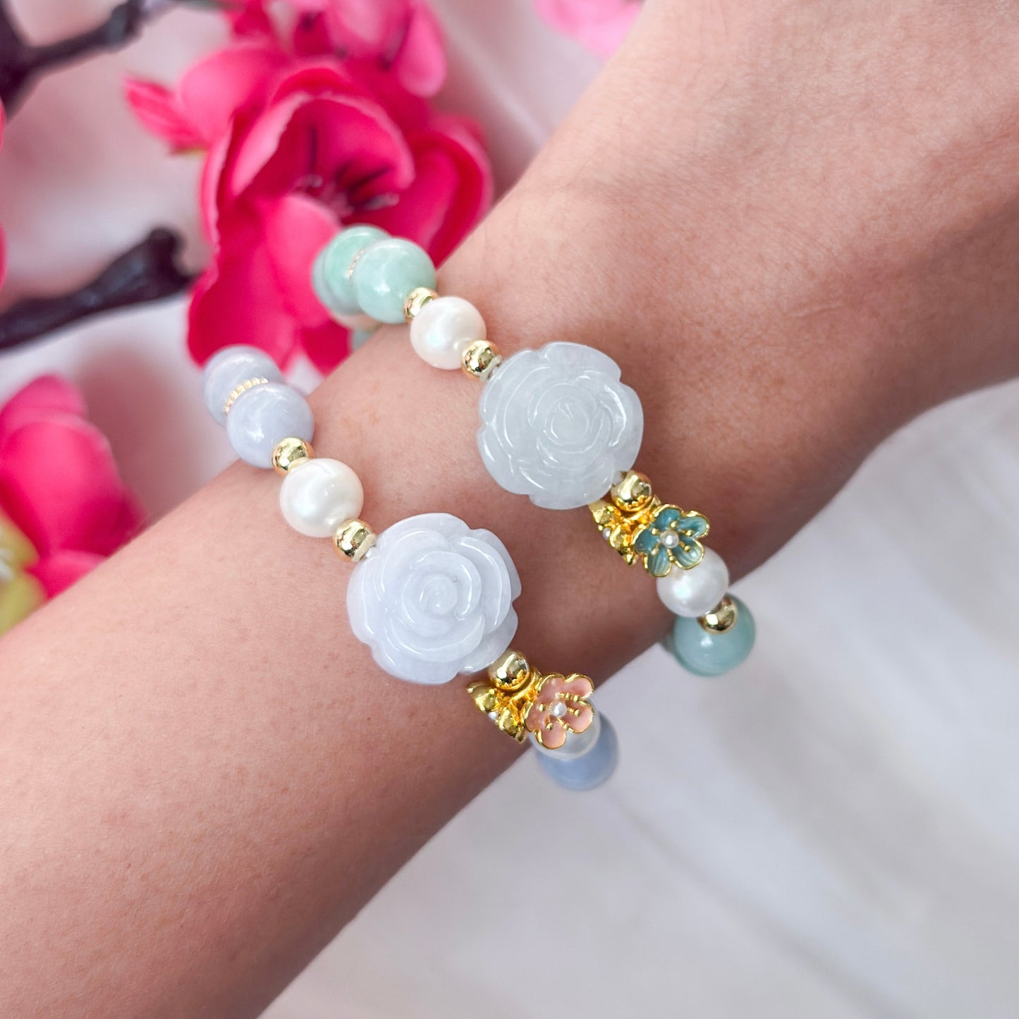 Green Blossom Rose Jade Bracelet