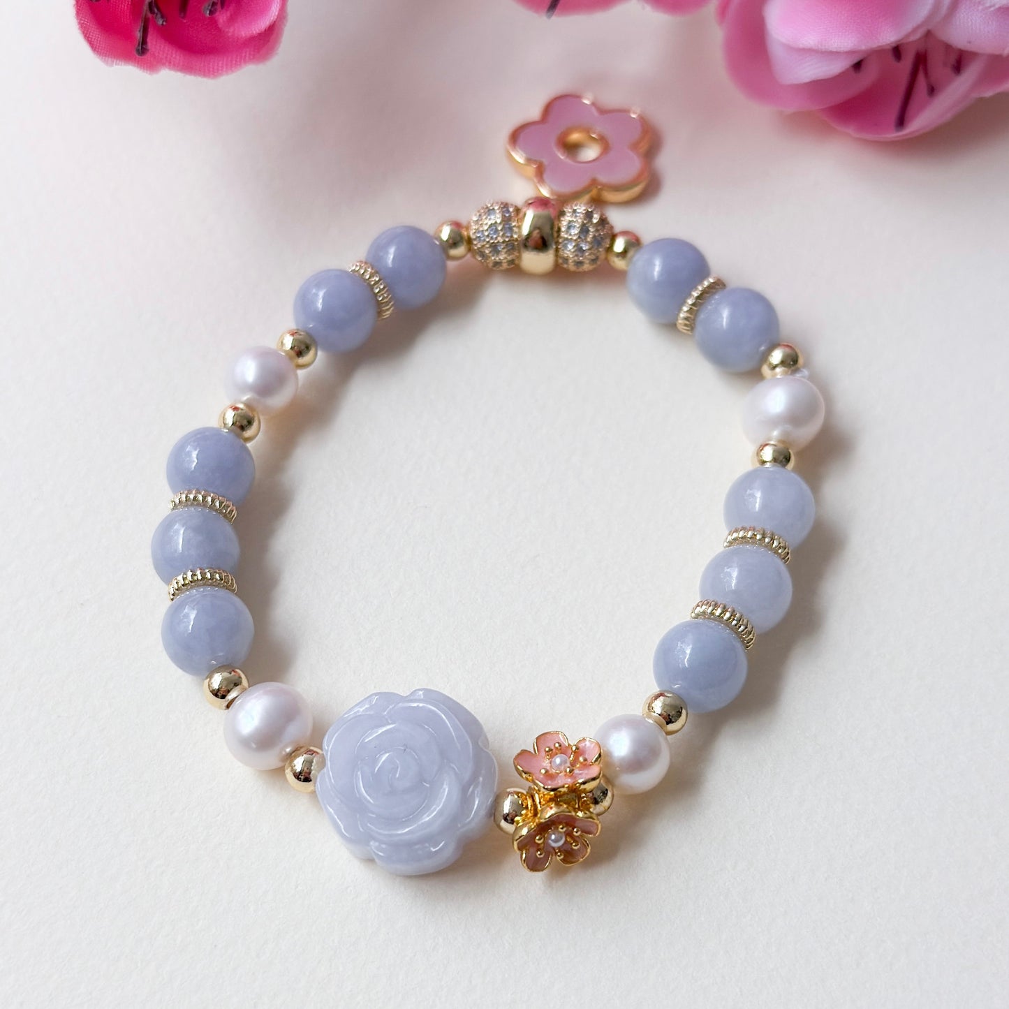 Lilac Blossom Rose Jade Bracelet