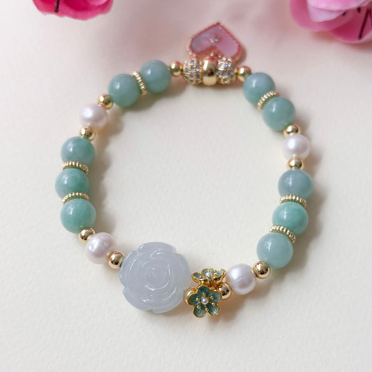 Green Blossom Rose Jade Bracelet