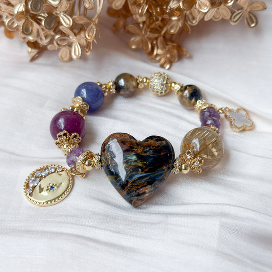 [Statement!] Pietersite Heart Bracelet