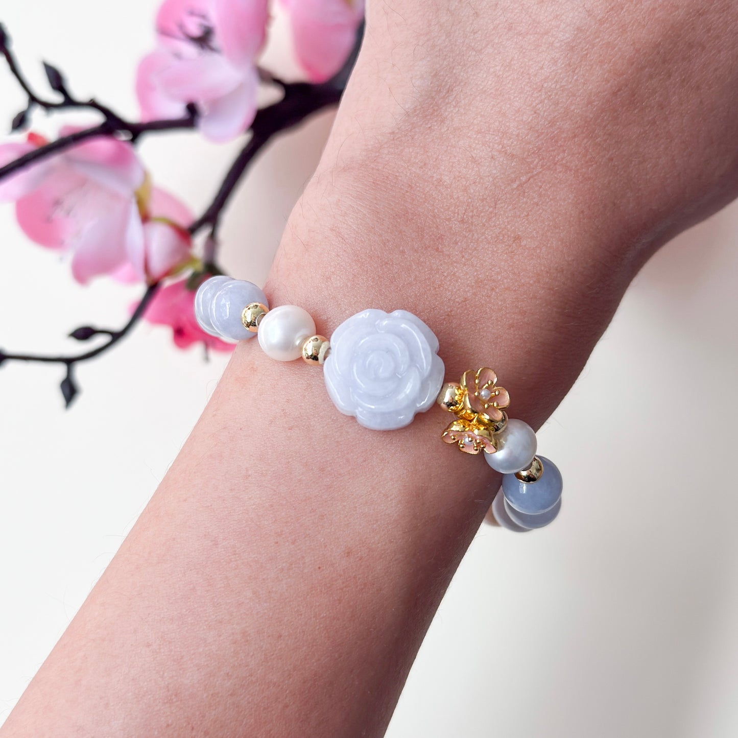 Lilac Blossom Rose Jade Bracelet
