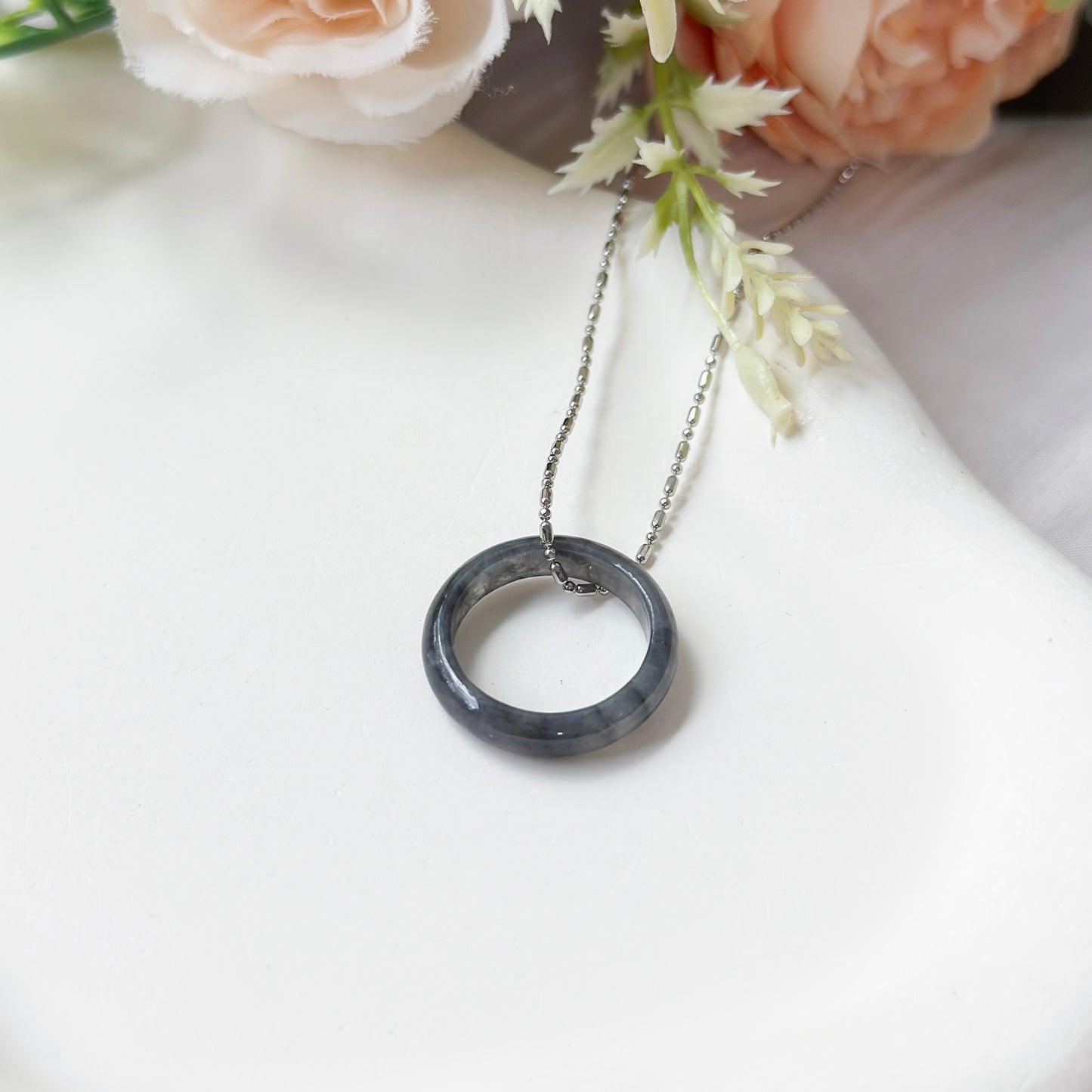 Ash Grey Jade Ring Necklace