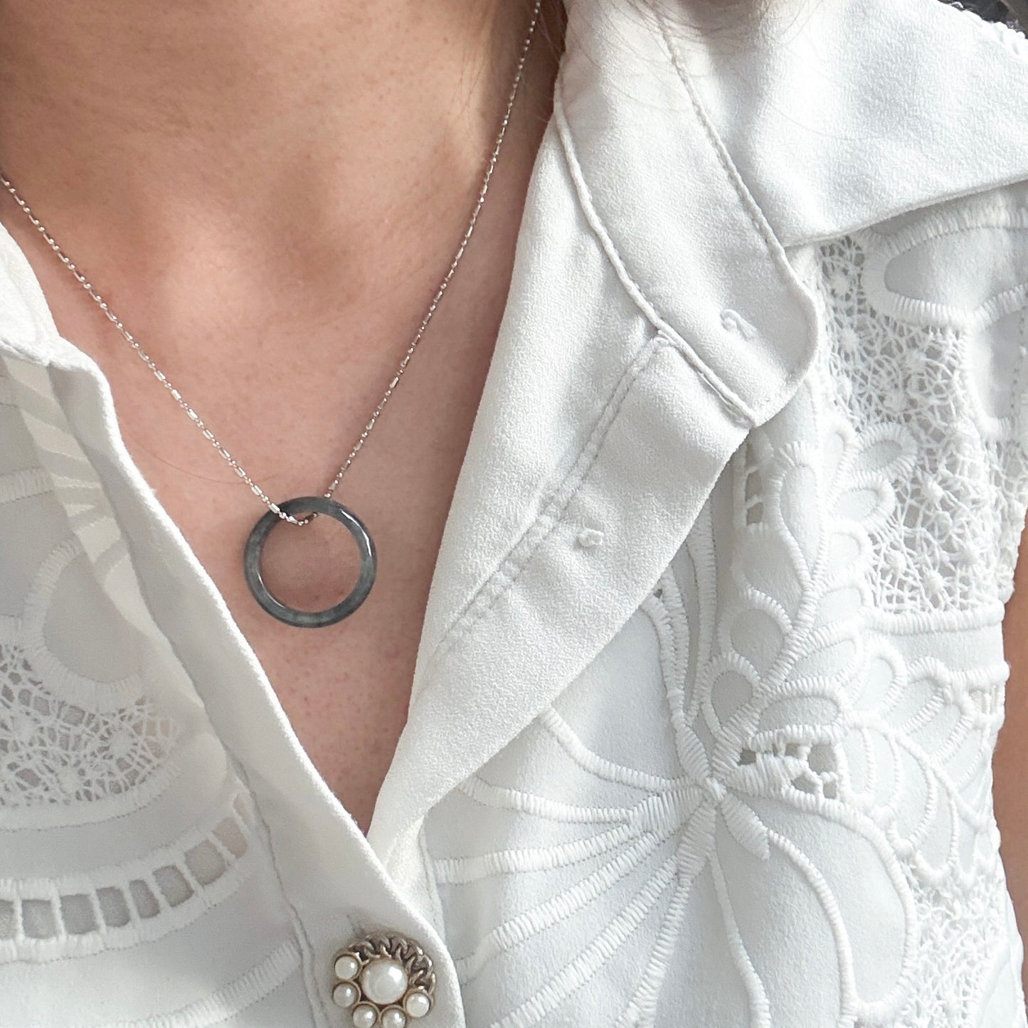 Ash Grey Jade Ring Necklace