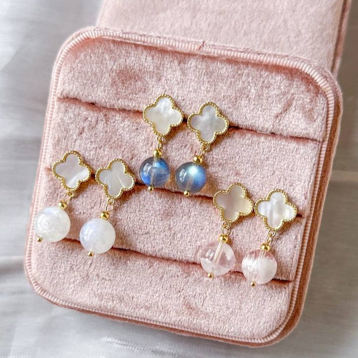 Clover Pearl Crystal Earrings 💖👛💕