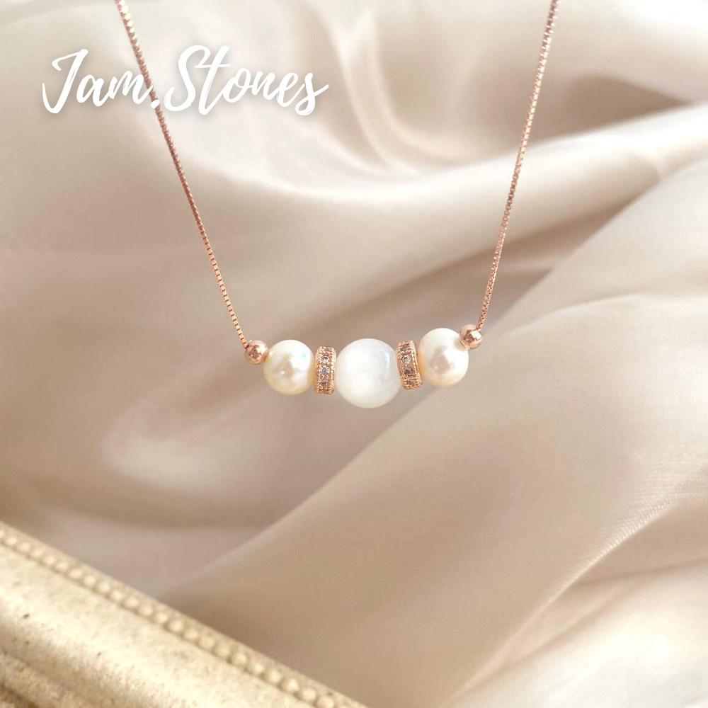 Tri-Pearl Moonstone Necklace (Happiness, Peace and Healing)